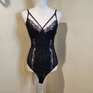 Black Strappy Lace Bodysuit Fits M